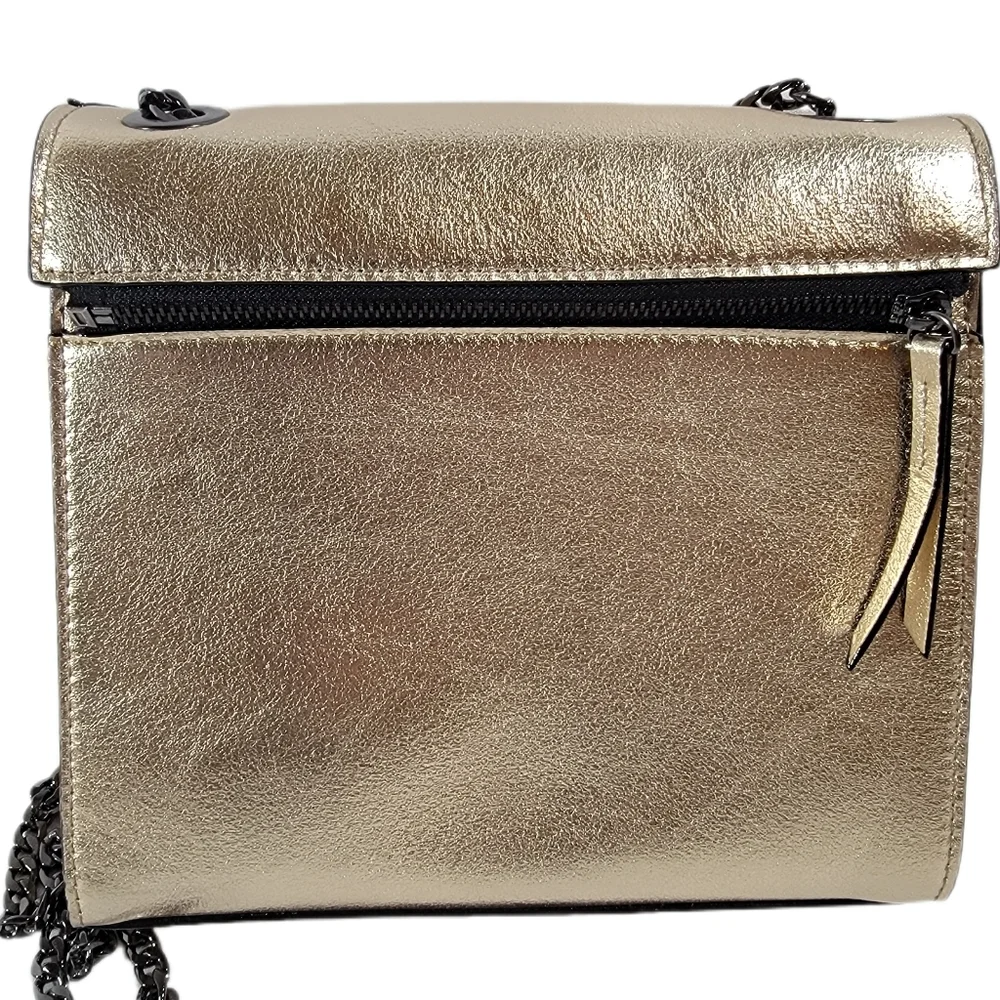 Gianni Bini Metallic Gold/Brown Leather Chain Straps Shoulder Purse